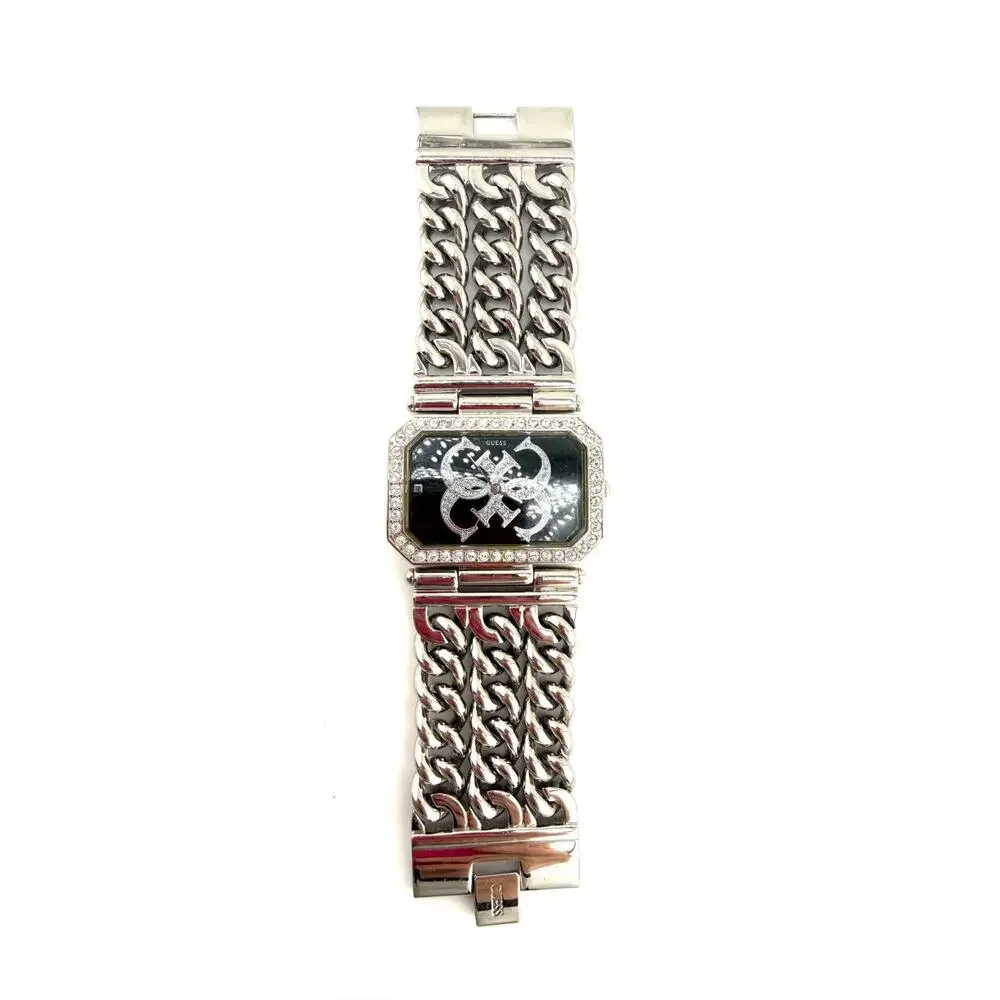 Y2K GUESS G11644L Women’s Watch Crystal Logo Triple Chain Silver New Battery